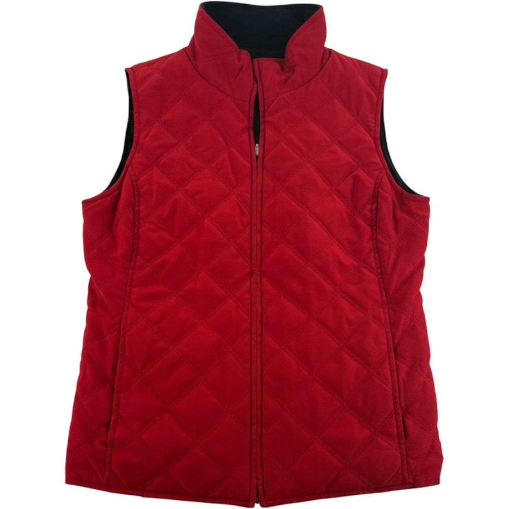 Jones New York Vest Womens Medium Vest Red Black‎ Reversible Quilted Fleece Zip